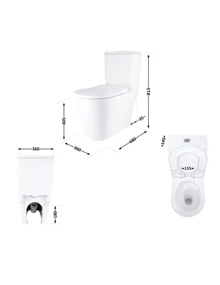 Унітаз моноблок Q-Tap Swan Ultra Quiet WHITE QT16226080AW, 680x360x813 мм, безободковий, сидіння Soft-close