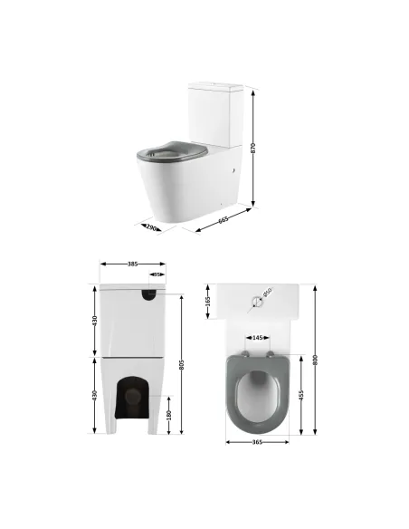 Унітаз компакт QTap Freedom Rimless WHITE QT22226098W, 800x365x870 мм, інклюзивний, безободковий, сидіння Soft-close