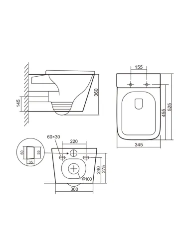 Унитаз Q-Tap Tern Ultra Quiet WHITE QT17332303AW, 525x345x360 мм, безободковый подвесной, сиденье Soft-close