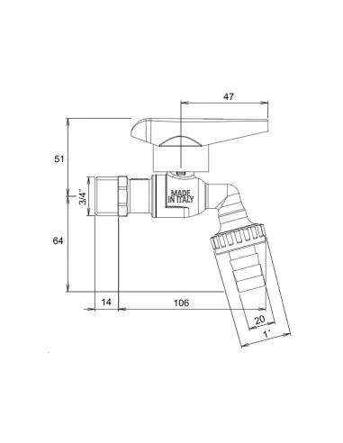 Кран шаровой для полива Icma 598 3/4 дюйма, с антизамерзанием