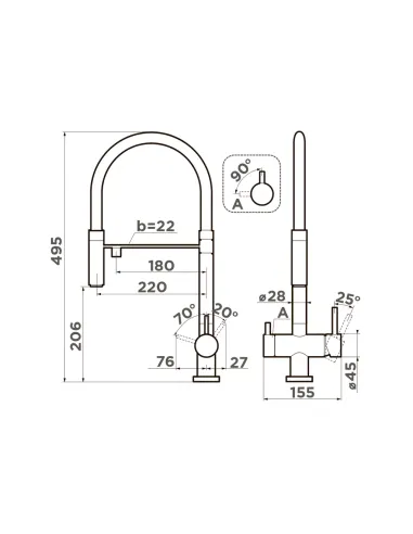 Змішувач для кухні Wezer TOP4-01-BLACK із підключенням до фільтра