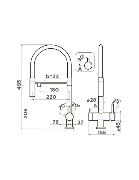 Смеситель для кухни Wezer TOP4-01-BLACK с подключением к фильтру