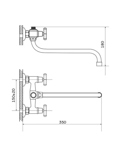 Змішувач для ванни Wezer JIK7-A102 двовентильний, з довгим зливом, з душовим набором