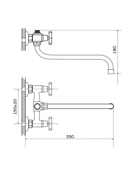 Змішувач для ванни Wezer JIK7-A102 двовентильний, з довгим зливом, з душовим набором
