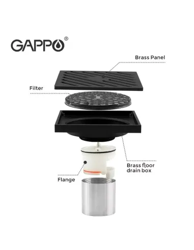 Каналізаційний трап Gappo G81050-6, латунь, чорний