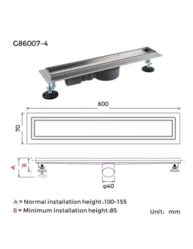 Душовий трап Gappo G86007-4, 70 х 600 мм, нержавіюча сталь