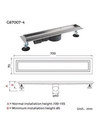 Душевой трап Gappo G87007-4, 70 х 700 мм, нержавеющая сталь
