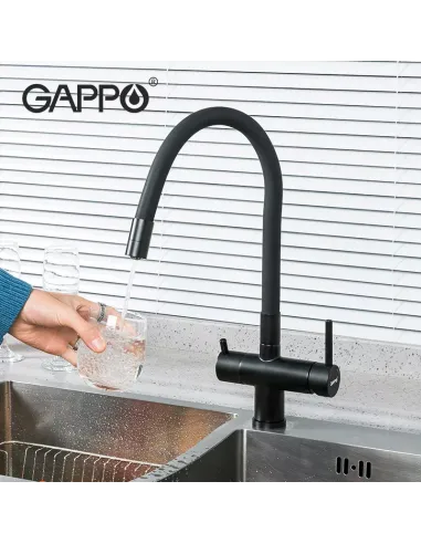 Змішувач для кухні Gappo G4398-36, з підключенням до фільтра, чорний