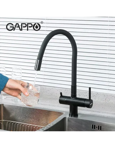 Змішувач для кухні Gappo G4398-36, з підключенням до фільтра, чорний