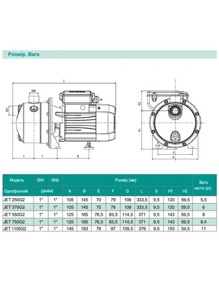Відцентровий поверхневий насос Shimge JET370G2, 0.37 кВт