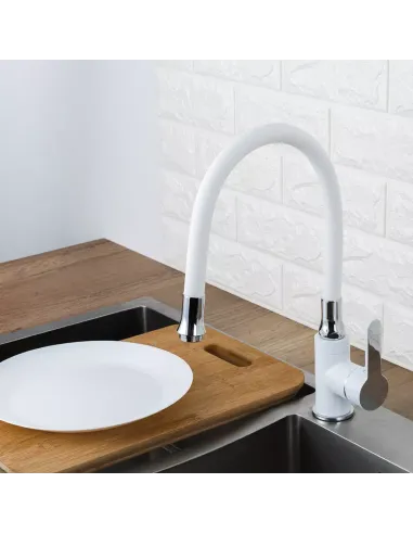 Смеситель для кухни Frap F4041 с гибким изливом, белый хром