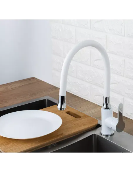 Смеситель для кухни Frap F4041 с гибким изливом, белый хром