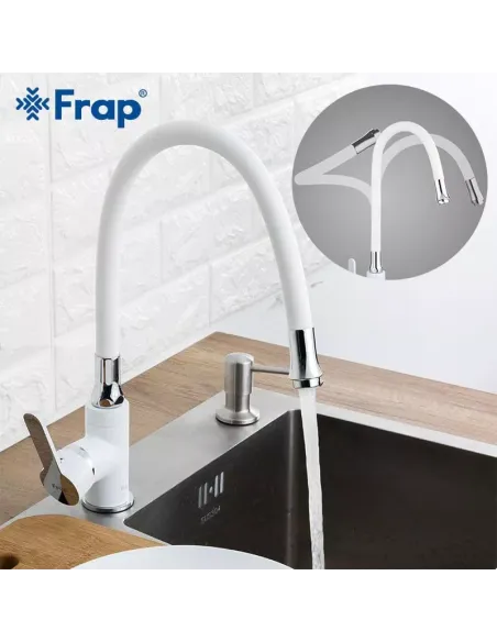 Смеситель для кухни Frap F4041 с гибким изливом, белый хром