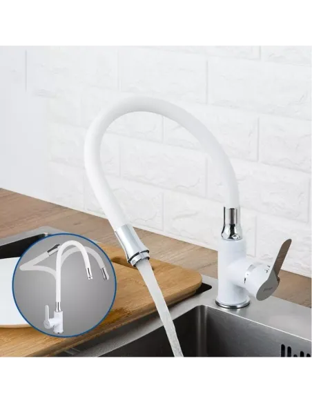 Смеситель для кухни Frap F4041 с гибким изливом, белый хром