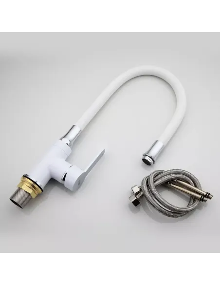 Смеситель для кухни Frap F4041 с гибким изливом, белый хром