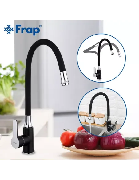 Смеситель для кухни Frap F4042 с гибким изливом, черный хром
