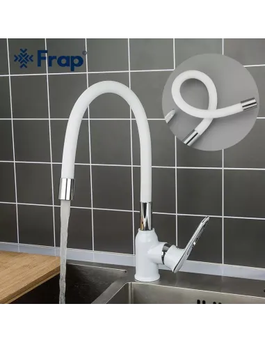 Змішувач для кухні Frap F4049 з гнучким виливом, білий хром.