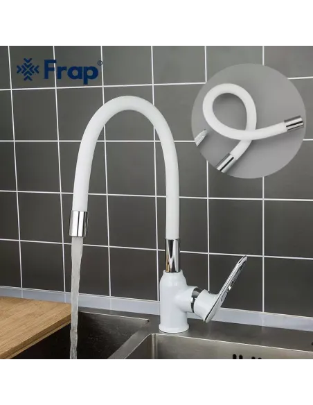 Змішувач для кухні Frap F4049 з гнучким виливом, білий хром.