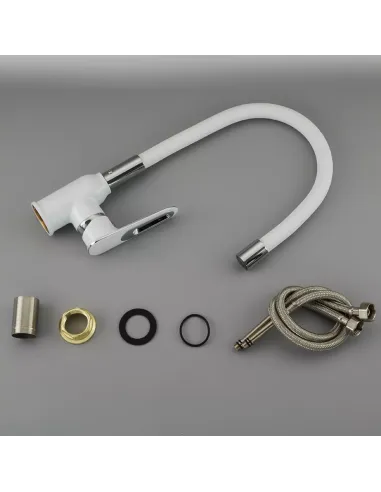 Змішувач для кухні Frap F4049 з гнучким виливом, білий хром.