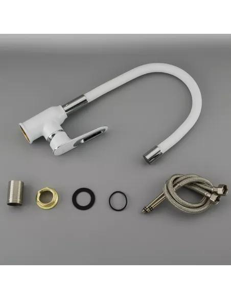 Змішувач для кухні Frap F4049 з гнучким виливом, білий хром.