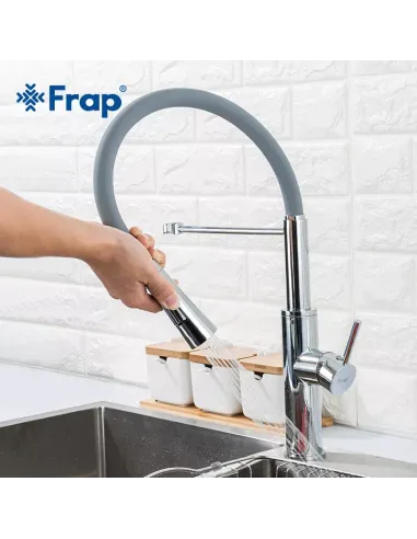 Смеситель для кухни Frap F4452-6 с гибким изливом, 2 режима, серый хром