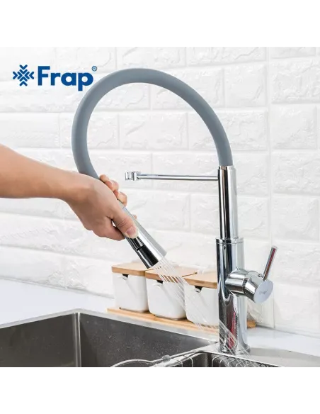 Смеситель для кухни Frap F4452-6 с гибким изливом, 2 режима, серый хром