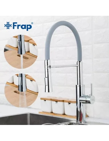 Смеситель для кухни Frap F4452-6 с гибким изливом, 2 режима, серый хром