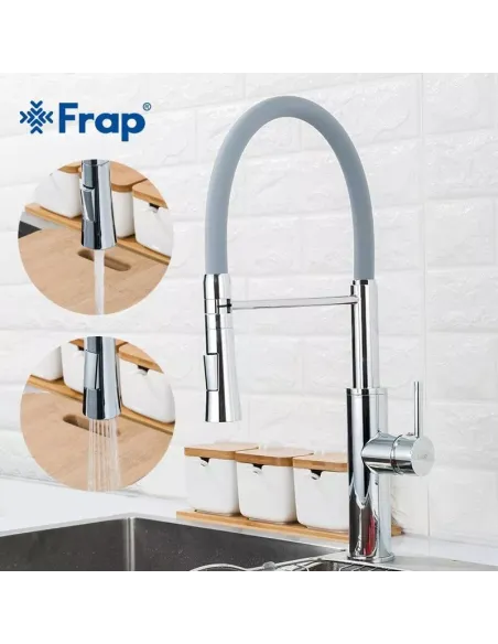 Змішувач для кухні Frap F4452-6 з гнучким виливом, 2 режими, сірий хром
