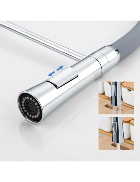 Смеситель для кухни Frap F4452-6 с гибким изливом, 2 режима, серый хром