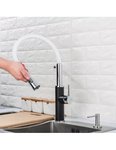 Смеситель для кухни Frap F4452-7 с гибким изливом, 2 режима, черный белый