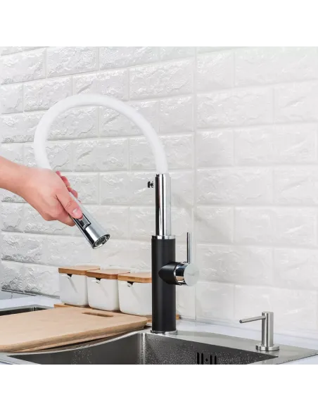 Змішувач для кухні Frap F4452-7 з гнучким виливом, 2 режими, чорний білий