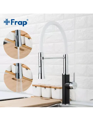Змішувач для кухні Frap F4452-7 з гнучким виливом, 2 режими, чорний білий