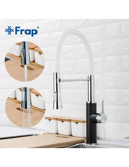 Смеситель для кухни Frap F4452-7 с гибким изливом, 2 режима, черный белый