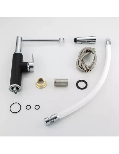 Змішувач для кухні Frap F4452-7 з гнучким виливом, 2 режими, чорний білий