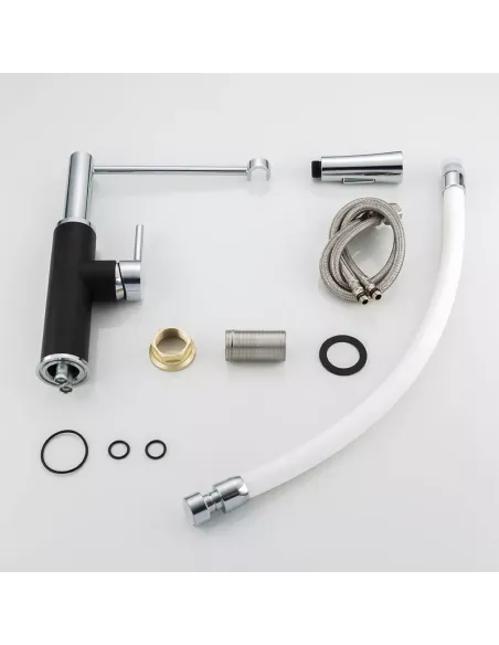 Смеситель для кухни Frap F4452-7 с гибким изливом, 2 режима, черный белый