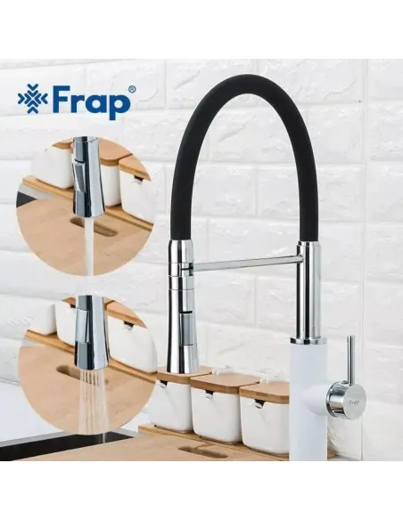 Смеситель для кухни Frap F4452-8 с гибким изливом, 2 режима, белый черный
