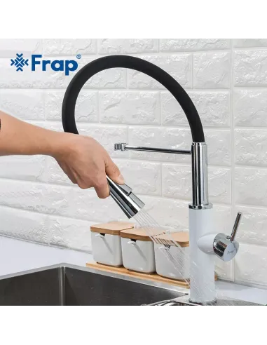 Смеситель для кухни Frap F4452-8 с гибким изливом, 2 режима, белый черный