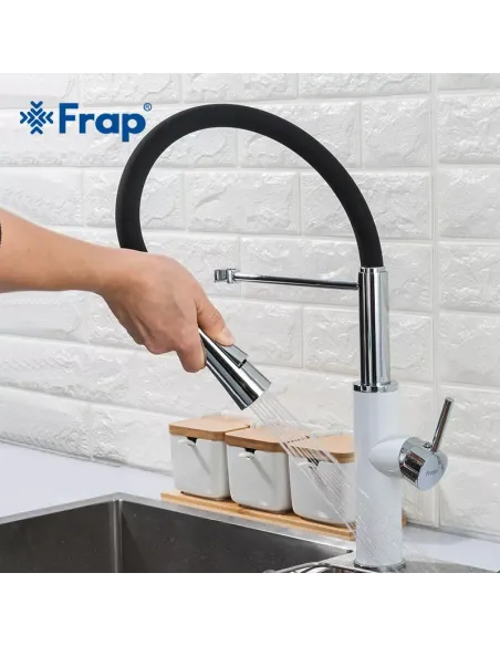 Смеситель для кухни Frap F4452-8 с гибким изливом, 2 режима, белый черный