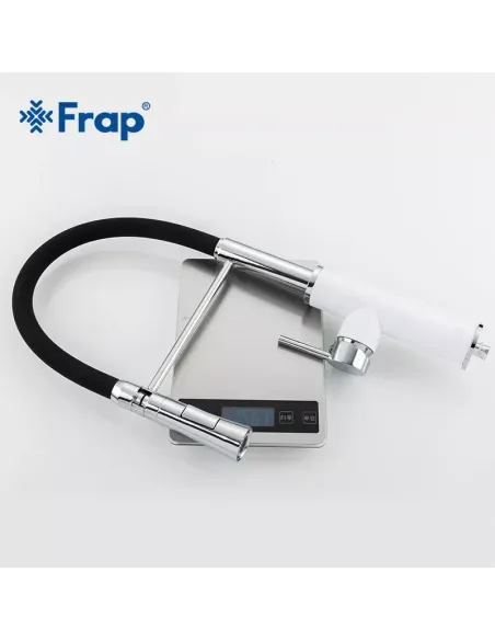 Змішувач для кухні Frap F4452-8 з гнучким виливом, 2 режими, білий чорний