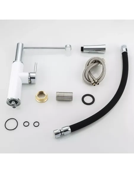 Смеситель для кухни Frap F4452-8 с гибким изливом, 2 режима, белый черный