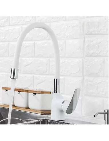 Змішувач для кухні Frap F4453-03 з гнучким виливом, білий хром.