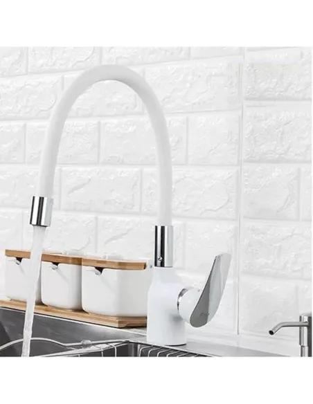 Змішувач для кухні Frap F4453-03 з гнучким виливом, білий хром.