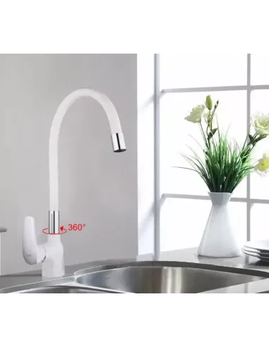 Смеситель для кухни Frap F4453-03 с гибким изливом, белый хром