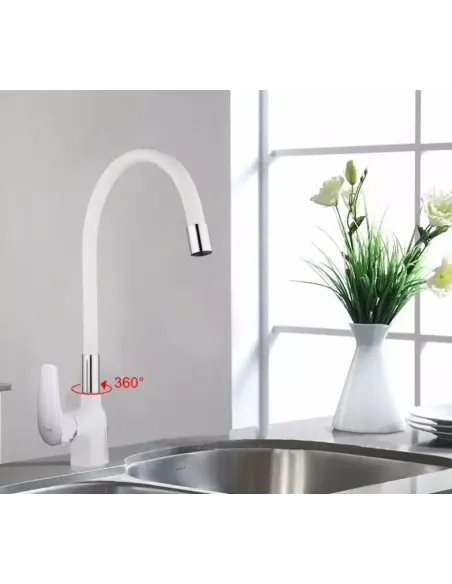Змішувач для кухні Frap F4453-03 з гнучким виливом, білий хром.