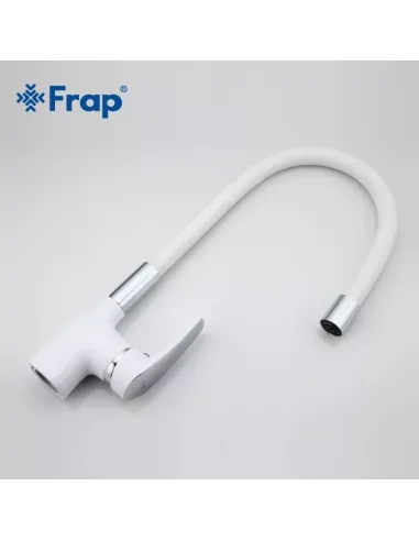 Змішувач для кухні Frap F4453-03 з гнучким виливом, білий хром.