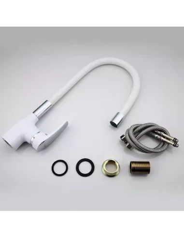 Змішувач для кухні Frap F4453-03 з гнучким виливом, білий хром.