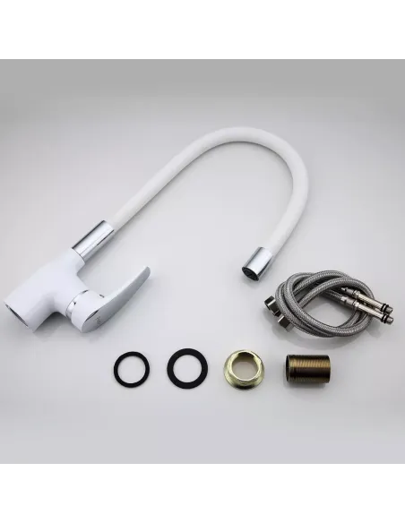 Змішувач для кухні Frap F4453-03 з гнучким виливом, білий хром.