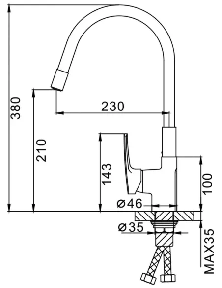 Змішувач для кухні Frap F4448 з гнучким виливом, чорний хром