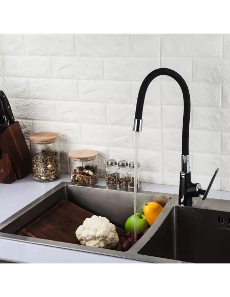 Змішувач для кухні Frap F4457 з гнучким виливом, чорний хром