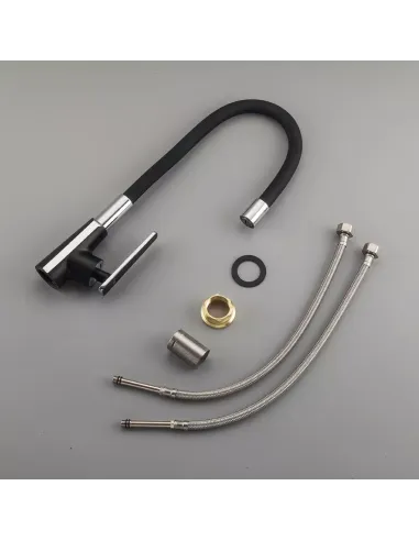 Змішувач для кухні Frap F4457 з гнучким виливом, чорний хром